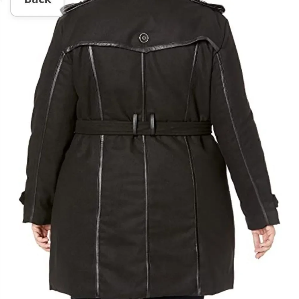 Excelled Collection Women’s Black and Silver Hardware Peacoat with Belt- Small